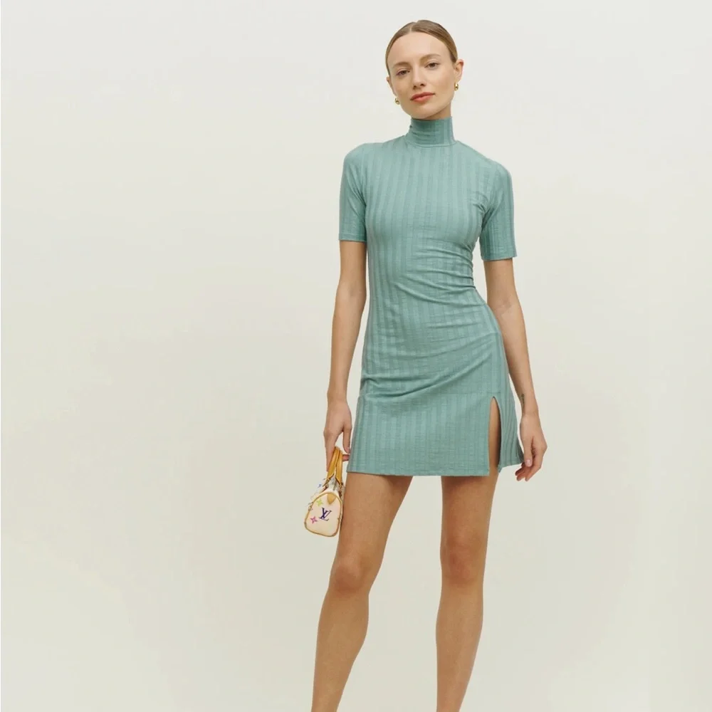 Reformation Zia Knit Dress in Robin’s Egg Size M - Picture 3 of 5